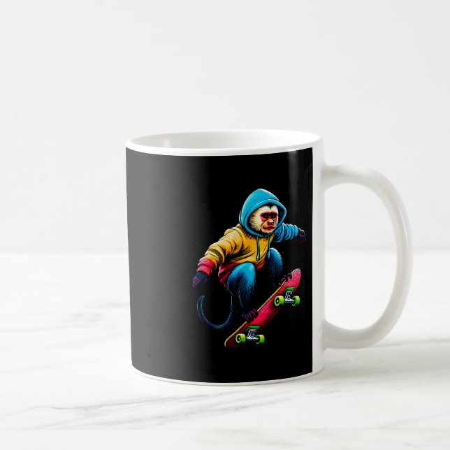 Cool Funky Capuchin Monkey Skateboarding Illustrat Coffee Mug (Right)