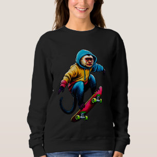 Cool Funky Capuchin Monkey Skateboarding Illustrat Sweatshirt