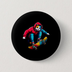 Cool Funky Cat Skateboarding Cat Lover Illustratio 6 Cm Round Badge