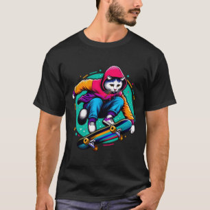 Cool Funky Cat Skateboarding Cat Lover Illustratio T-Shirt