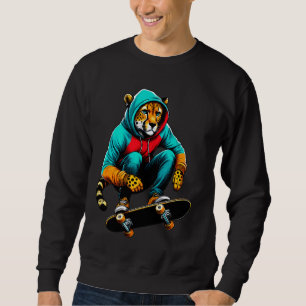 Cool Funky Cheetah Skateboarding Illustration Art Sweatshirt