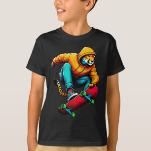 Cool Funky Cheetah Skateboarding Illustration Art T-Shirt