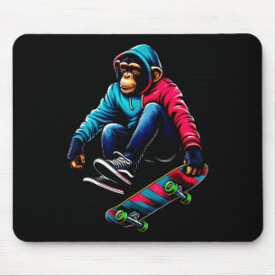 Cool Funky Chimpanzee Skateboarding Illustration A Mouse Pad