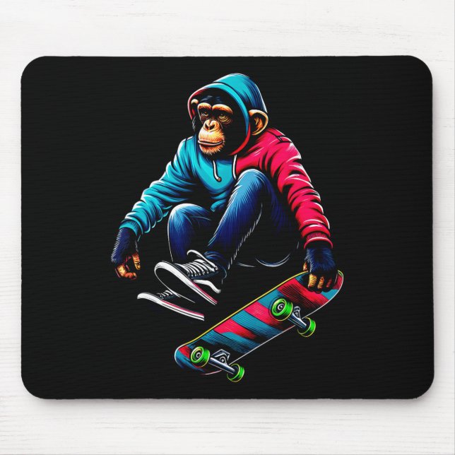 Cool Funky Chimpanzee Skateboarding Illustration A Mouse Pad (Front)