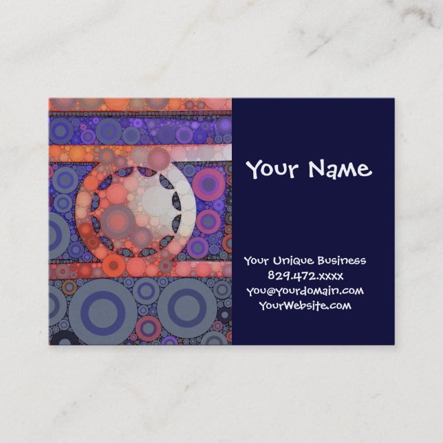 Cool Funky Circle Star Mosaic Pattern Indigo Red Business Card (Front)
