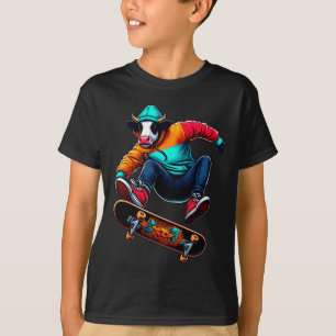 Cool Funky Cow Skateboarding Illustration Art 1  T-Shirt