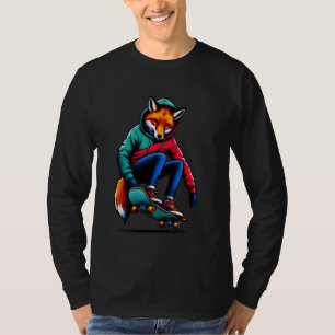 Cool Funky Fox Skateboarding Illustration Art T-Shirt