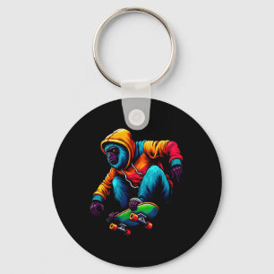 Cool Funky Howler Monkey Skateboarding Illustratio Key Ring