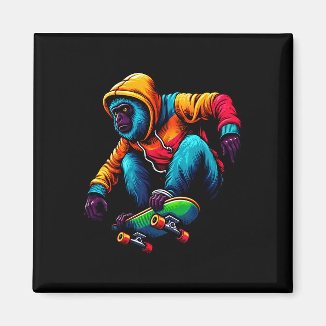 Cool Funky Howler Monkey Skateboarding Illustratio Magnet (Front)