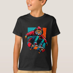 Cool Funky Lynx Skateboarding Illustration Art T-Shirt