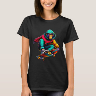 Cool Funky Macaque Skateboarding Illustration Art T-Shirt