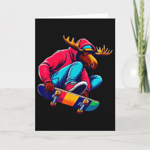 Cool Funky Moose Skateboarding Illustration Art 1  Card
