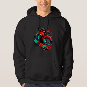 Cool Funky Red Deer Skateboarding Illustration Art Hoodie