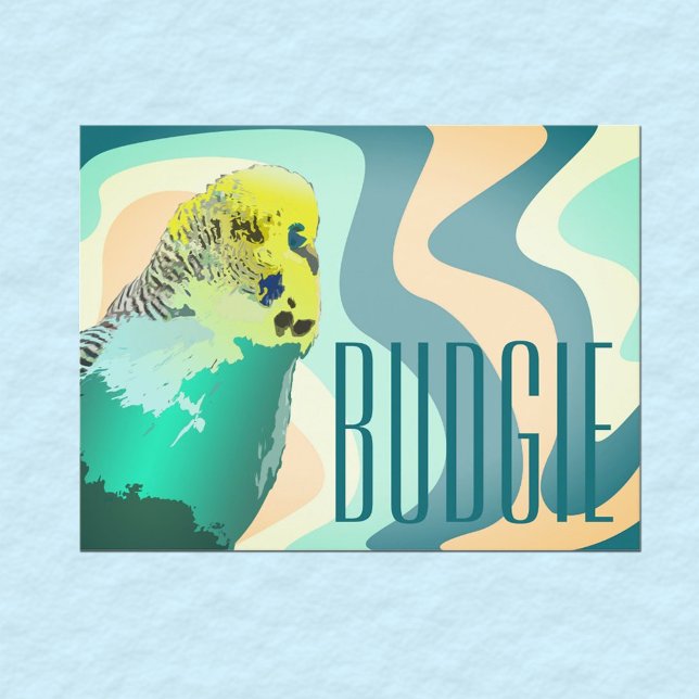 Cool Funky Retro 80's Blue Green Budgie Pet Bird Postcard (Creator Uploaded)