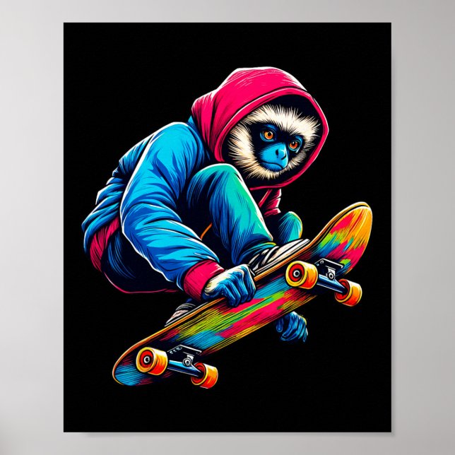Cool Funky Siamang Monkey Skateboarding Illustrati Poster (Front)