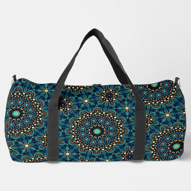 Cool Funky Teal Abstract Dot Art Pattern Duffle Bag (Front)