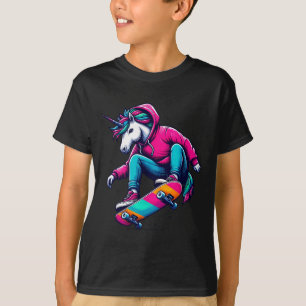 Cool Funky Unicorn Skateboarding Illustration Art  T-Shirt