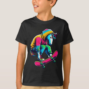 Cool Funky Unicorn Skateboarding Illustration Art  T-Shirt