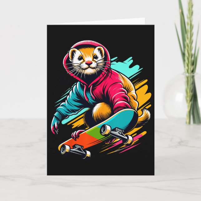 Cool Funky Weasel Skateboarding Illustration Art  Card (Front)