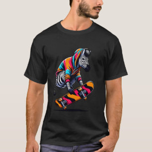 Cool Funky Zebra Skateboarding Illustration Art T-Shirt