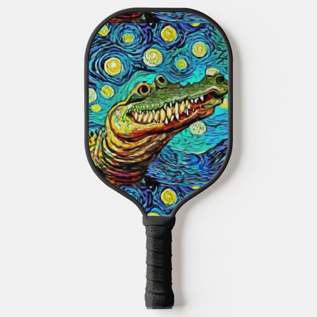 Cool Funny Artsy Alligator Starry Night Art Pickleball Paddle (Front)