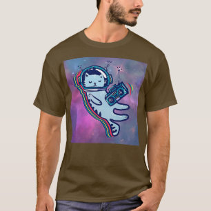 Cool Funny Astronaut Music Cat Illustration Graphi T-Shirt