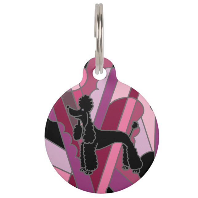 Cool Funny Black Poodle Dog Art Pet Tag (Front)