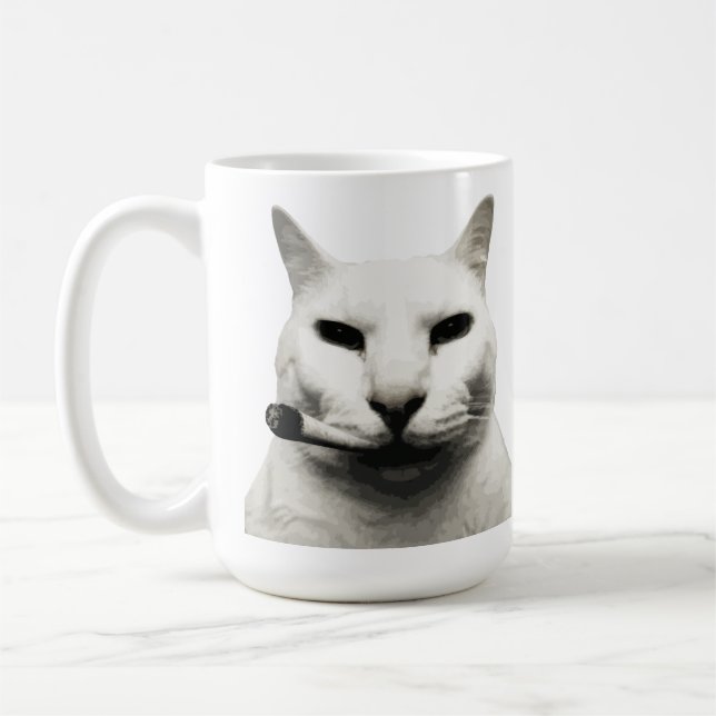 Cool Funny Cat Meme Smoking Cat cigarette Coffee Mug (Left)