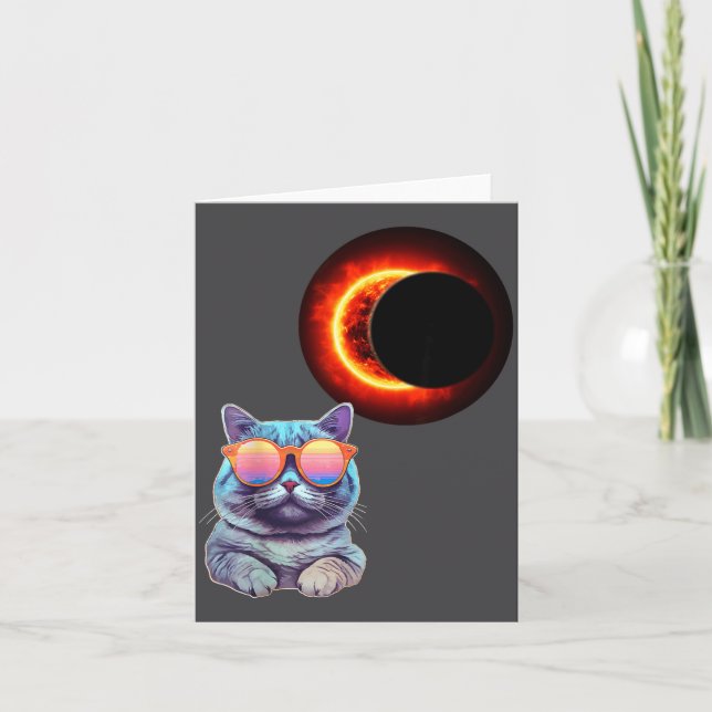 Cool Funny Cat Wearing Sungles Watching Solar Ecli Card (Front)