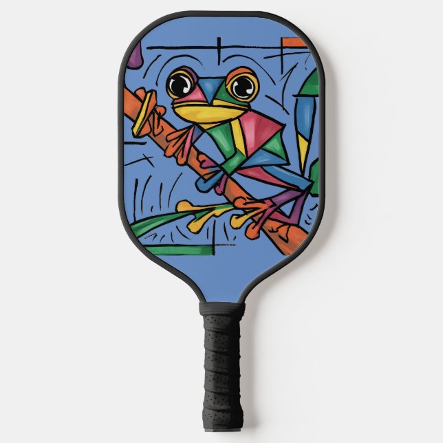 Cool Funny Colourful Tree Frog Abstract Pickleball Paddle (Front)