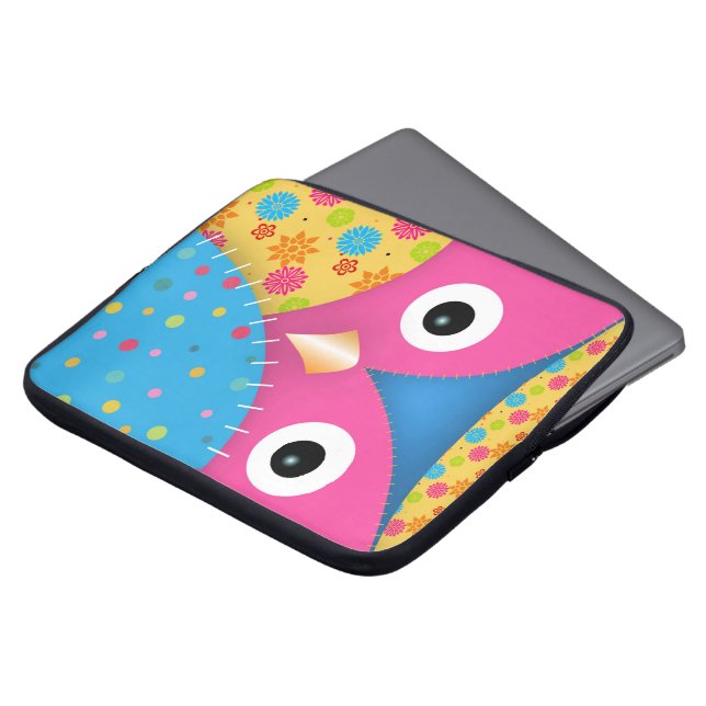 Cool funny cute trendy owl floral polka dots laptop sleeve (Front Top)