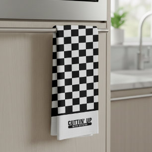 Cool Funny Cuttin' Up Black & White Chequerboard Tea Towel