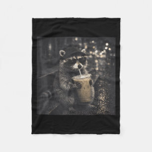 Cool funny drinking iced coffee sunglasses racoon fleece blanket