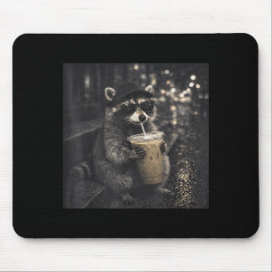 Cool Funny Drinking Iced Coffee Sunglasses Racoon Mouse Pad