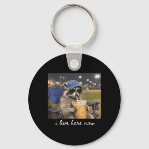 Cool Funny Live Here Racoon Meme Ballfield Mother Key Ring