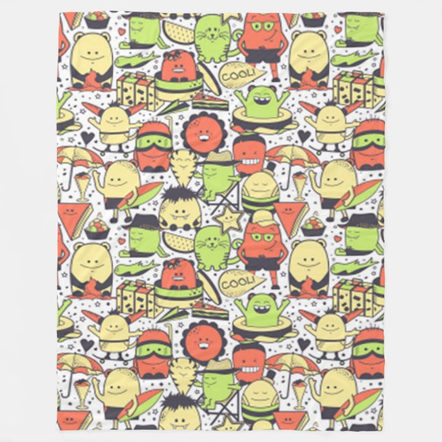 Cool Funny Monsters Fleece Blanket (Front)