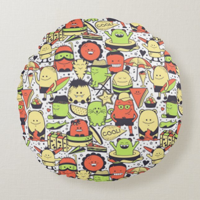 Cool Funny Monsters Round Cushion (Front)