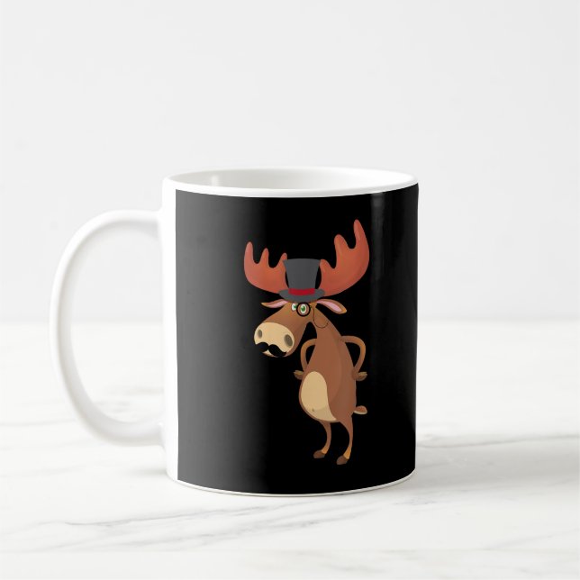 Cool Funny Moose Hat Moustache Animal Lover Coffee Mug (Left)