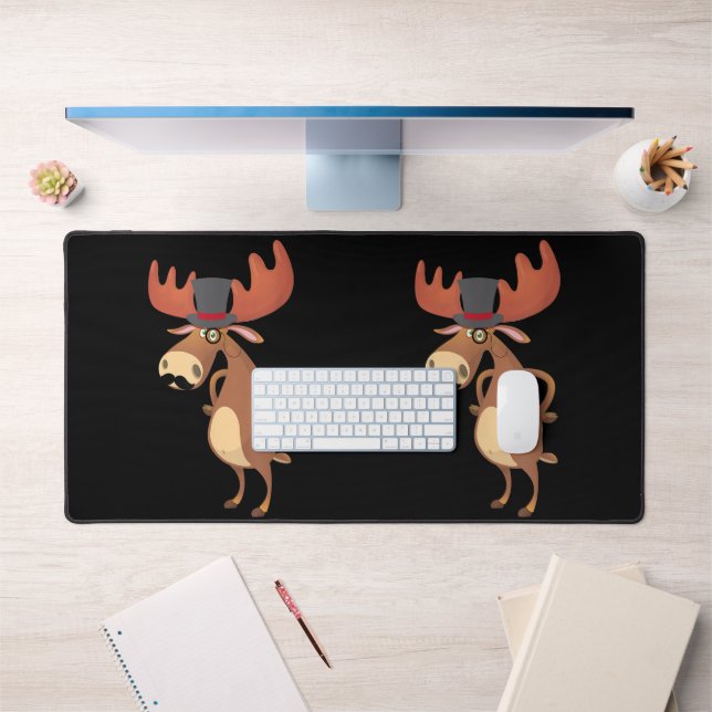 Cool Funny Moose Hat Moustache Animal Lover Desk Mat (Office 1)