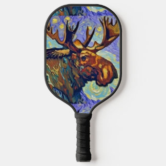 Cool Funny Moose Watercolor Style Art Pickleball Paddle