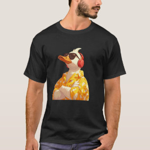 Cool Funny Music Hipster Yellow Duck Illustration  T-Shirt