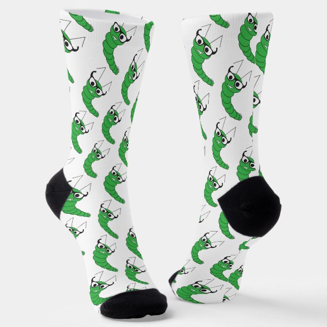 Cool funny nerdy caterpillar with glasses pattern socks (Angled)