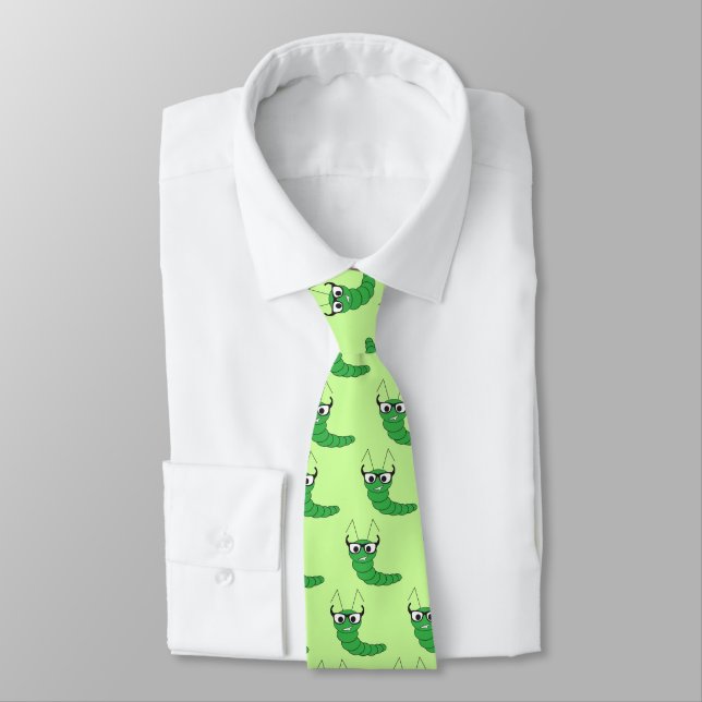 Cool funny nerdy caterpillar with glasses pattern tie (Tied)