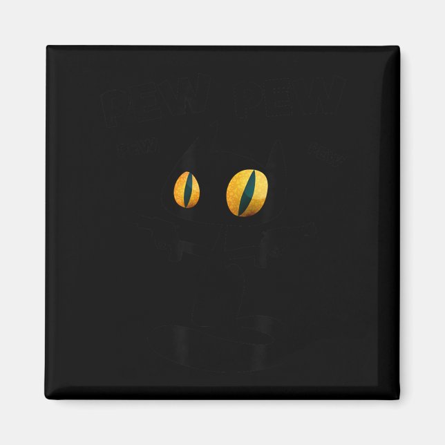 Cool Funny Pew Pew Halloween Black Cat Graphic Magnet (Front)