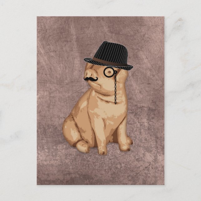 Cool funny piglet investigator cartoon postcard (Front)