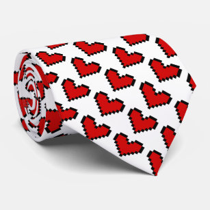 Cool funny red pixel icon heart party neck tie