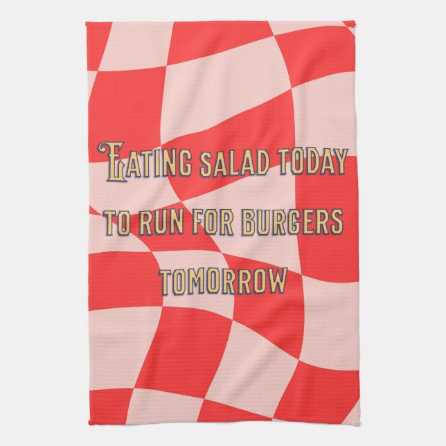 Cool funny saying Trendy wavy chequered Pink Tea Towel (Vertical)