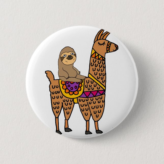 Cool Funny Sloth Riding Llama 6 Cm Round Badge (Front)