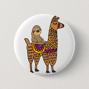 Cool Funny Sloth Riding Llama 6 Cm Round Badge