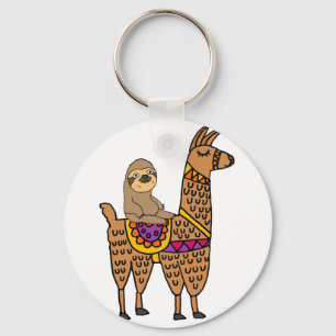 Cool Funny Sloth Riding Llama Key Ring